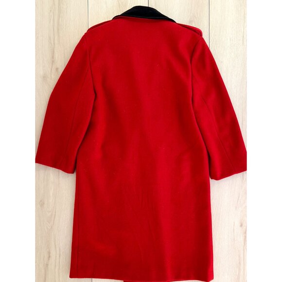 Vintage 80s Women's Red Wool Pea Coat Black Velvet Collar with Epaulets Size 12 - Picture 3 of 16